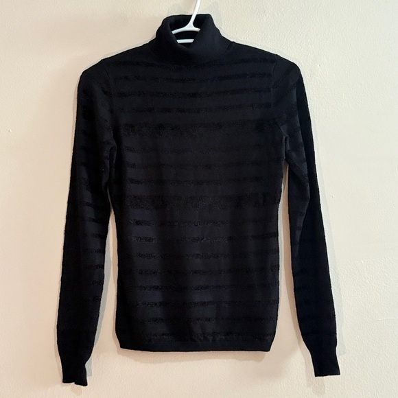 Guess Black Turtleneck Sweater with Velvet Textured Stripes - Picture 2 of 13